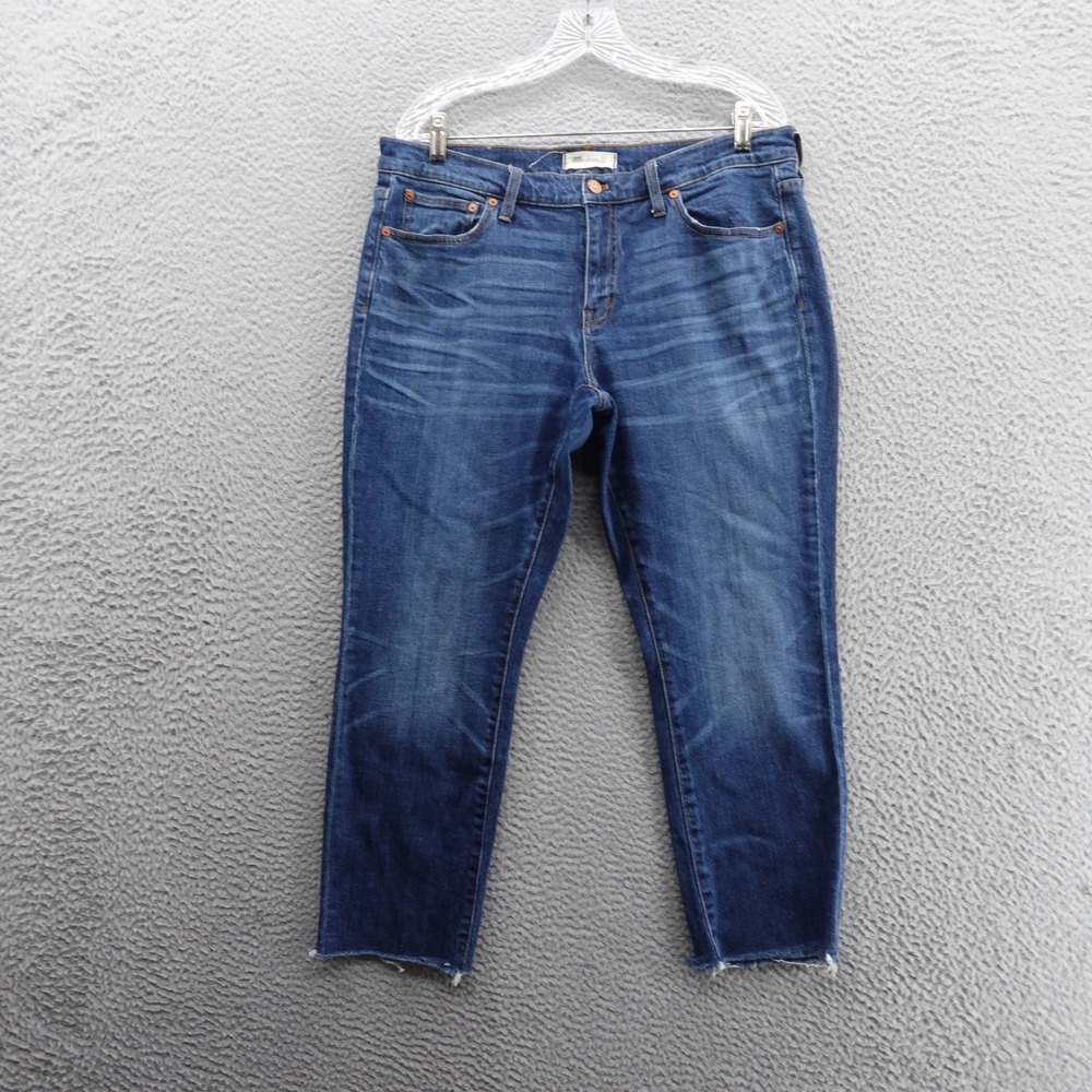 Madewell Slim Boyjean Jeans Size 30 Blue Dark Wash Womens Mid Rise Raw Hem